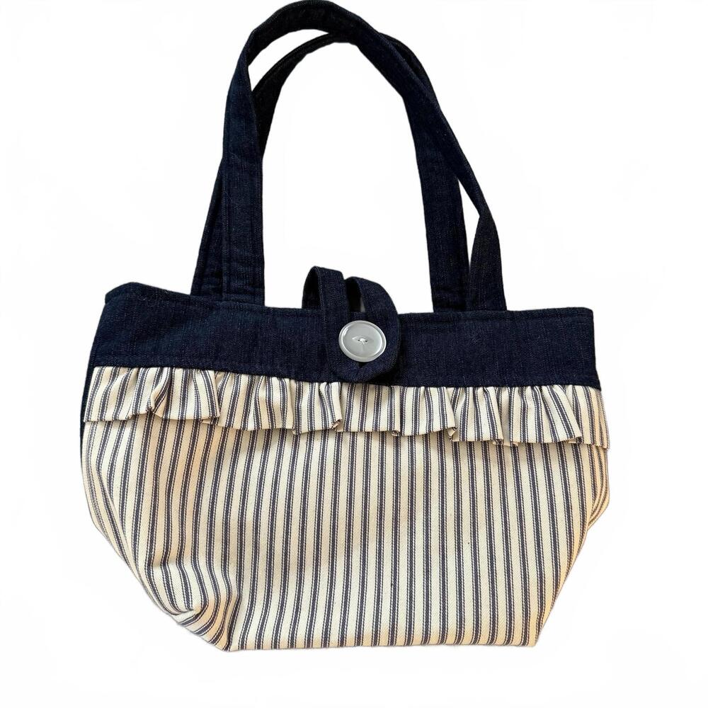 LINCOLN STREET PURSE Handmade Denim & blue/white ticking bag nautical preppy